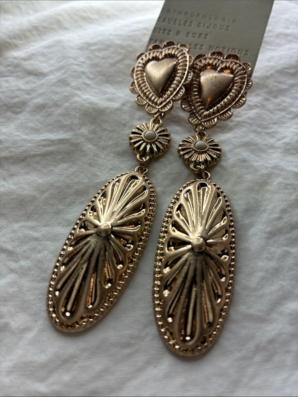 Anthropologie Gold-tone Heart Drop Earrings